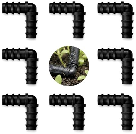 8 Piezas Conectores para Riego por Goteo, 16 mm Conectores de Manguera en Forma de L, Conectores de manguera en ángulo de 90°, Fácil Instalación, para Riego de Jardines, Invernaderos, Huertos (Codo)
