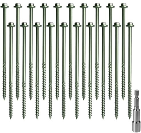 20pcs Timber Screws 150mm Hex Head Timber Fixing Long Screws | For Wood Frame Construction Decking Garden Sleeper, with Hex Nut Driver Bit