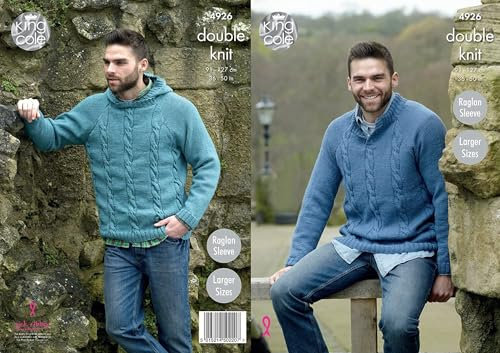 King Cole Mens Double Knitting Pattern Raglan Sleeve Stand Up Neck or Hooded Sweater (4926)