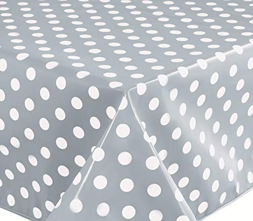 Home Direct Rectangular Oilcloth PVC Wipe Clean Tablecloth Table Cover 140cm x 180cm 55x70 Polka Dot Grey Light