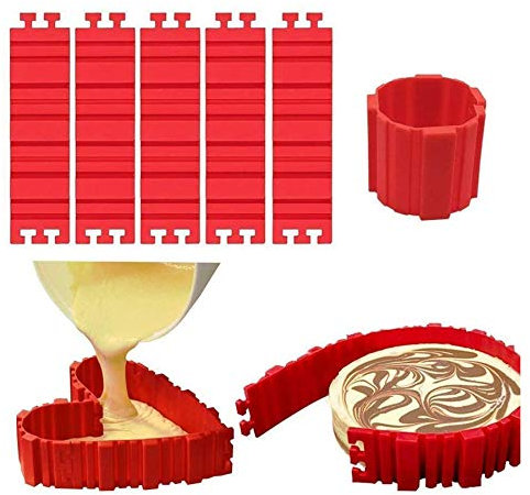 Woohome 5 Stück Kuchenformen Silikon Magic Backformen Bake Snake Tortenring Verstellbar Nonstick Cake Mould für DIY Ihre Kuchen Jede Form