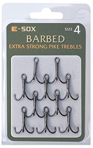Drennan E-Sox Exra Strong Treble Hook Semi Barbed Size 4 Pike Fishing