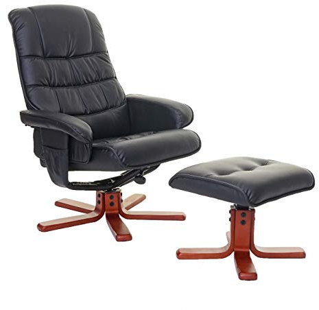 Mendler Relaxsessel HWC-E30, Fernsehsessel Liegesessel TV-Sessel mit Hocker, FSC®-Zertifiziert - Kunstleder schwarz