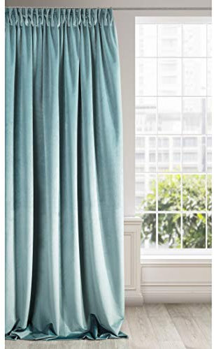 Eurofirany RIA Blickdicht Samtvorhang mit Kräuselband-1 STK. Einfarbig Thermogardine, Verdunklungsvorhänge, Wohnzimmer, Schlafzimmer, Lounge, 290 g/m2, Velvet, SEEGRÜN, 140x270cm