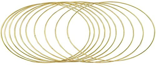 Rayher 25214616 Metallringe, 25 cm ø, gold beschichtet, Stärke ca. 3 mm, Drahtringe zum Basteln, für Wickeltechnik, Traumfänger, Floristik, Hochzeitskranz, Hoops,10 Stück (1er Pack)