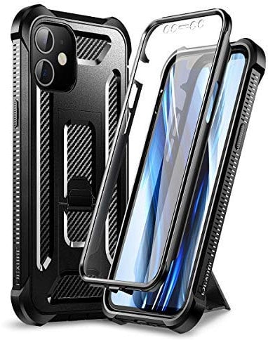 Dexnor Kompatibel mit iPhone 12 iPhone 12 Pro 5G Hülle 6,1 Zoll, 360-Grad-Ganzkörper-Stoßdämpferschutzhülle mit integriertem Displayschutz und Ständer - Schwarz