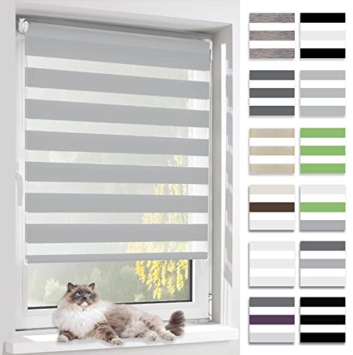 BelleMax Doppelrollo Klemmfix ohne Bohren & mit Bohren, Grau B35 x H120 cm (Stoffbreite 35cm), Duo Rollo, Fensterrollo lichtdurchlässig & Blickdicht, Klemmrollo Sichtschutz & Sonnenschutz