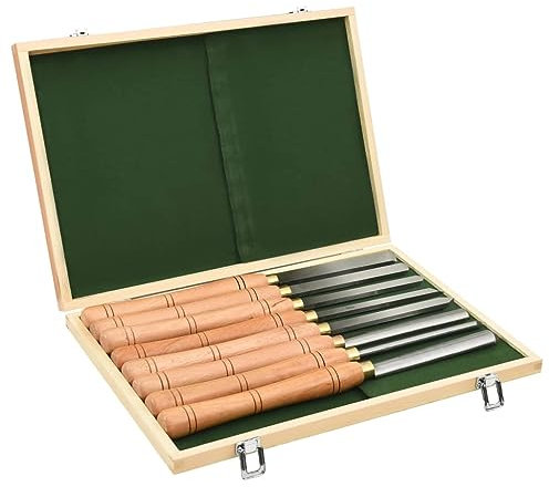 vidaXL Drechseleisen Set 8 TLG., Drechselmeißel Set für Anfänger fortgeschrittene Drechsler, Drechselwerkzeug zum Drechseln Kleiner Stifte, Drechselmesser Flachmeissel, HSS