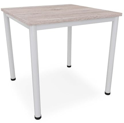 Dila GmbH Schreibtisch in verschiedenen Größen und Farben graues Metallgestell Konferenztisch Besprechungstisch (B: 80 cm x T: 80 cm, Eiche modern)