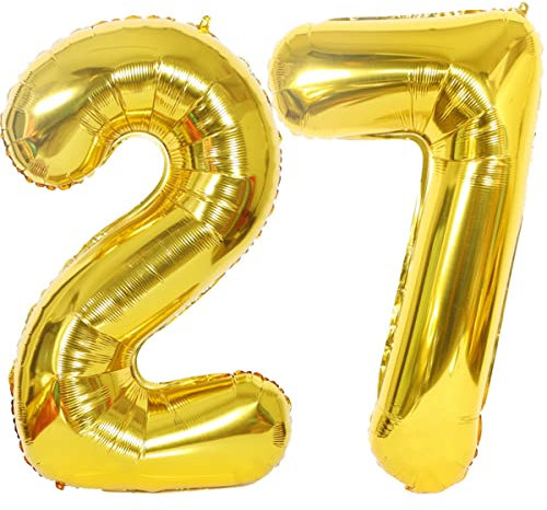 Helium Luftballons Gold 40 für 27. Geburtstag - Party Deko Supplies, Folienballon für Mann und Frau (27 Stück)