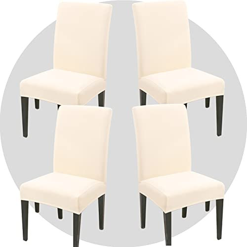 ZHILING Stuhlhussen Bezüge Set von 4 Super Fit Stretch abnehmbare waschbare Esszimmerstuhl Protector Cover Sitzbezug für Hotel, Esszimmer, Zeremonie, Bankett Hochzeitsfeier(Beige)