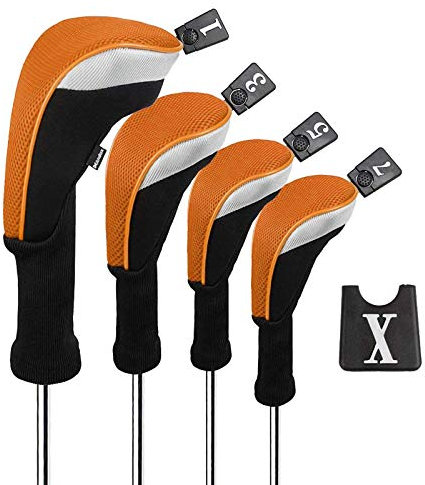 Andux Golf 460cc Driver Kopfhüllen Golfschläger mit langem Hals Holzkopfhüllen 4 Stück Orange