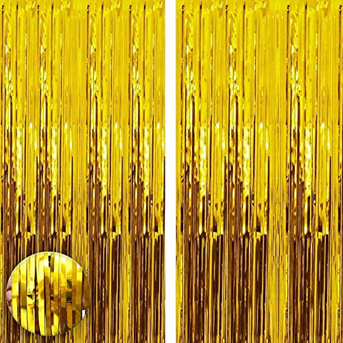 Aisszhao 2 Stück Gold Lametta Vorhänge,Metallische Folie Fransen Vorhang Funkeln Vorhängen Dekoration für Geburtstagsfeier Abschlussfeier Hochzeitsfoto Hintergrund Weihnachten Disco Party(1m x 2m)