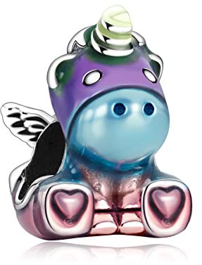 Annmors Animals Charms Bruno das Einhorn in Regenbogenfarben 925 Sterling Silver Animal Bead Pendant for Bracelet&Necklace,Birthday Mother's day Jewelry Gifts for Women Girls