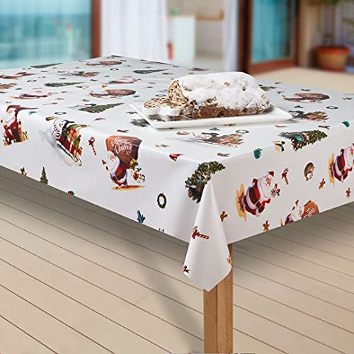 laro Wachstuch-Tischdecke Sterne Weihnachten Weihnachts-Motive PVC Wachstischdecke Eckig Meterware Wasserabweisend Abwischbar |20|, Muster:Weihnachtsmann weiß, Größe:90x120 cm
