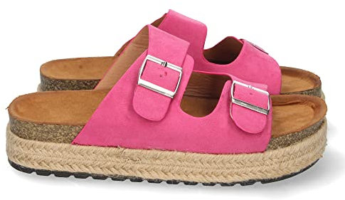 shoes&blues.es 65887-Sandalia Plana para Mujer, Forrada de Yute, Comoda, Planta Bio, con Hebillas en Pala, Primavera Verano 2022. Talla 39 Fucsia
