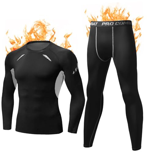 Terecey Ropa Termica Hombre Frio Extremo Conjunto Interior Termico Funcional Ropa Termica Moto Cuello Redondo Camiseta Termica Hombre para Running Esquí Ciclismo