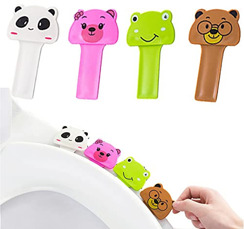HREDZEO Toilet Seat lifter,4 Pcs Cartoon Animal Toilet Seat Lifter Handle Plastic Self Adhesive Toilet Seat for Family Office Restaurant Hotel Travel