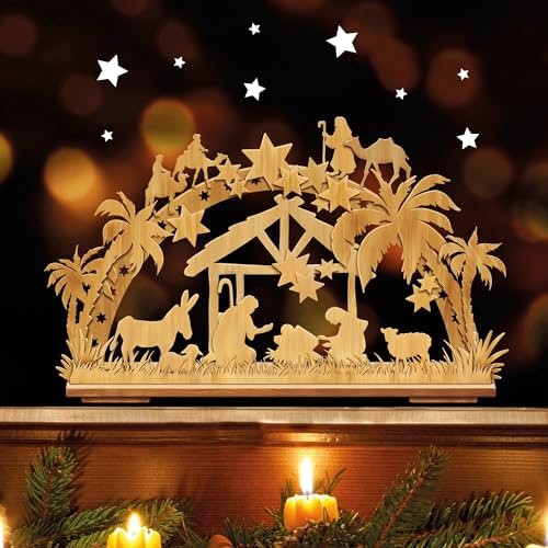 Wandtattoo Loft Fensterbilder Weihnachten Weihnachtskrippe in Holzoptik – Wiederverwendbar – A3 Bogen, 40 Sticker – Weihnachstdeko Fenster Kinderzimmer, Weihnachtsbilder Fenster, Fensterbild Winter