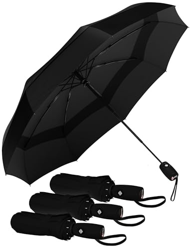 Repel Umbrella Winddichter Reise-Regenschirm – windabweisend, klein – kompakt, leicht, automatisch, starker Stahlschaft, klein, Geldbörsen-Regenschirme für Regen – Damen und Herren, Schwarz 3