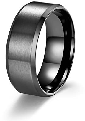 Bishilin Freundschaftsring Herren Edelstahl, Schwarz Ring Personalisiert ohne Stein 8MM Bandring Partnerringe Männer Ringe in Bijouterie Gr.65 (20.7)