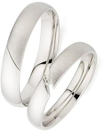 123traumringe Eheringe in 925 Silber I Partnerringe mit Etui & Gravur I Damenring mit 1 Brillant I Ringgröße 50-62 mm oder 54-70 mm I Verlobungsringe in 3,5/4 mm Breite & 1,6 mm Stärke I S77A