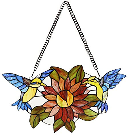 LumiLamp Tiffany Glasscheiben 50x60 cm Braun Glas Vogel Glaskunst