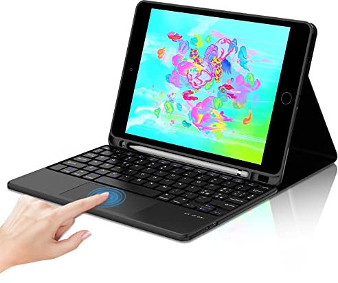 FOGARI Custodia Trackpad Tastiera per iPad 9.7 6a e 5a Generazione,Tastiera Bluetooth Staccabile Magnetica con Touchpad, Slim Custodia per iPad 6 /iPad 5/ iPad Air 2/iPad Air 1/iPad Pro 9.7, Nero