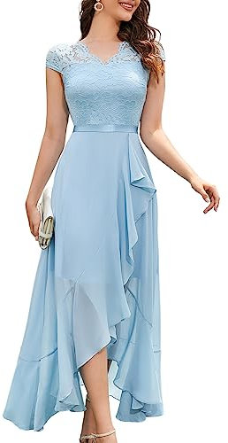 Bboninedress Robe Asymétrique Fille de Soirée Femme Longue pour Cocktail Mariage Invité Baptême Guinguette Bal de Promo Anniversaire Cérémonie Sky Blue 2XL