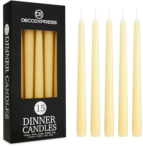 DECO EXPRESS Stabkerzen Set 6er, 10, 15 oder 50er, Lange Brenndauer bis zu 8 Std, Geruchslos(Elfenbein, 15-er Set)