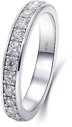 KnSam 14K Au585 Weißgold Ring Echtschmuck, Klassiker Trauringe mit Diamant 0.03ct Rundschliff, Gold 585 Bandringe Hochzeitsband für Damen, Silber, Gr.51