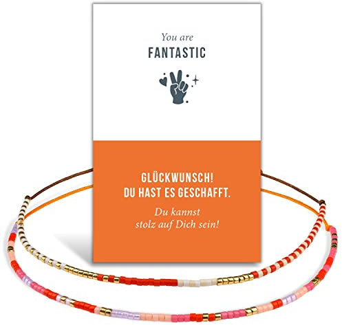 happymaker - Armbänder für Frauen und Mädchen, handgefertigt aus Miyuki Perlen mit Geschenkverpackung, Gratulation Geschenk, Ich bin stolz Geschenk mit Armband und Glückwunschkarte
