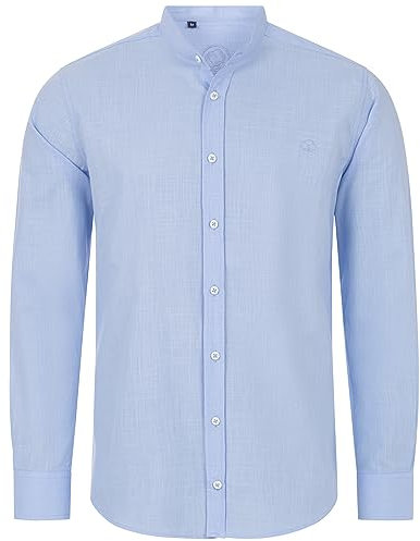 Indumentum Herren Hemd Leinen-Optik Sommer Hemd Herrenhemd Krangelos Leinenhemd Shirt Männer Hemden H-321 Blau M