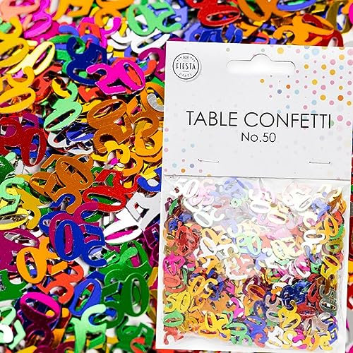 Konfetti Zahl 50 Bunt zum 50. Geburtstag | Deko für Jubiläum und Party | 500 Stück, metallic-bunt, 10mm groß | Zahlenkonfetti Tischkonfetti Tischdeko, Edition: Zahl 50