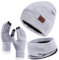 Nertpow Mütze, Schal & Handschuh-Sets für Damen Herren, Touchscreen Handschuhe Winter Beanie Mütze Stricken mit Fleece Gefüttert Schal Halswärmer Geschenk Set(Handschuhe&Mütze&Schal Hellgrau Weiß)