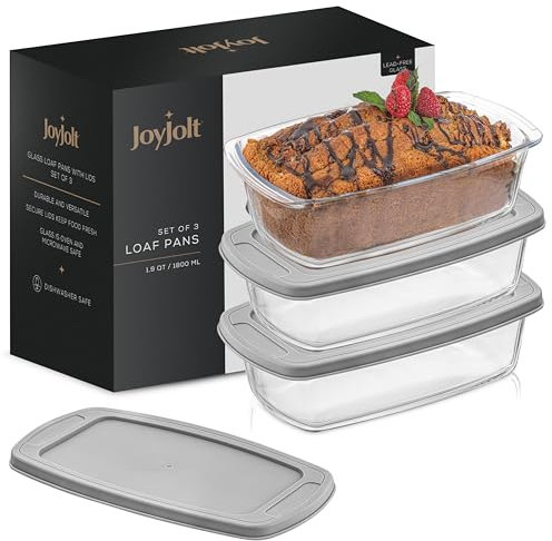 JoyJolt Glass Loaf Pan Set with Lid, Rectangular, 1.9 Quart, Deep, Meatloaf & Banana Bread Loaf Pans