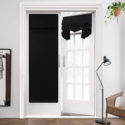 ZHhan French Door Curtains Privacy Blackout French Door Shade for Glass Door Home Office,Sidelight Curtain Tie up Shade,Easy Installed 107x102cm,Black,1 Panel