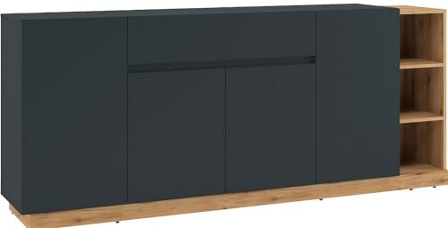 Feldmann Preiswert Wohnen Kommode Bristol Sideboard 208x40x86cm Kosmos grau Evoke Eiche grifflos