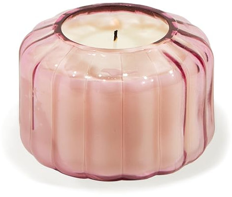 Paddywax Duftkerzen, Vintage-Stil, Ripple-Kollektion, mundgeblasenes Glas, luxuriös, handwerkliche Kerze, 128 g, Pink – Wüstenpfirsich