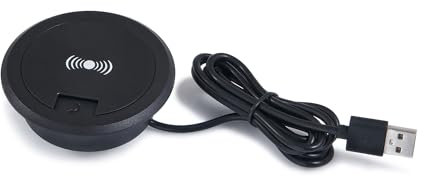 KOLORENO Caricatore A Induzione Wireless con Porta USB 2.0 - Combinazione di Funzionalità e Design - Tensione di Funzionamento 5 [V] - Piano di Lavoro Φ75x4 [mm], Parte da Incasso Φ60x19 [mm] - Nero