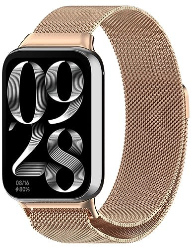 QULLOO Rosegold Armband für Xiaomi Redmi Watch 4 / mi Smart Band 8 Pro/Xiaomi Band 9 Pro, Quick Release Edelstahl Metall Uhrenarmband Wasserdicht Business Ersatzarmband Strap Damen Herren Armbänder