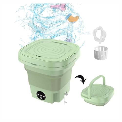 HAZARA Lavatrice Portatile con Centrifuga, 8L Lavatrice da Campeggio con Turbina a Ultrasuoni,Touch Screen Lavatrice Portatile con Centrifuga per Appartamento,Dormitorio,Campeggio,Camper,Green