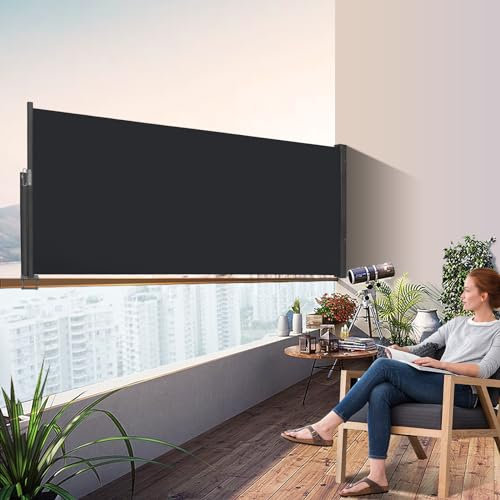Kidsgigglz Seitenmarkise Ausziehbar,100x300cm Blickdichter Balkon Sichtschutz,Sonnenschutz,Windschutz,Wasserdicht, Alu ausziehbare Markise,Seitenrollo für Balkon,Terrasse,Anthrazit