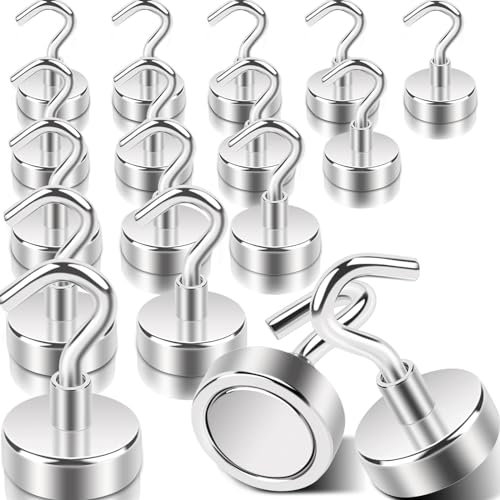 DGDUBRB 16pcs Super Strong Magnetic Hooks, 45lb+ Heavy Duty Magnet Hooks, Magnetic Hook s for Cruise Cabins, Muti-Use Neodymium Metal Magnets with Hook for Fridge, Locker, Classroom, Kitchen