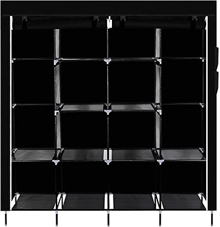 Bonnlo Kleiderschrank, Offener Kleiderschrank Stoff, 169,5 x 45 x 181,5 cm, Stoffschrank mit Kleiderstange & Ablagen Stabil, für Schlafzimmer, viel Platz, Faltschrank, Schwarz