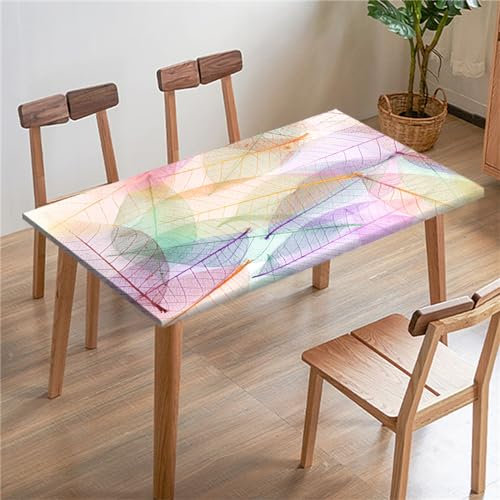 Morbuy Tovaglia con Bordo Elastico Rettangolare, Stampa Foglie 3D Tovaglie Elastica Impermeabile Antimacchia Copritavolo Quadrato da Esterno Resistente al Vento (Foglie Rosa,80x80cm)