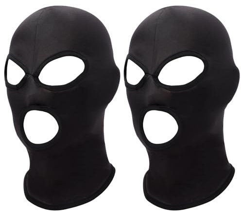 Risipu 2 Stücke Dünn Skimaske, Sturmhaube mit 3 Löchern für Herren/Damen, Balaclava, Atmungsaktiv Gesichtshaube Sturmmaske (DE/NL/SE/PL, Alphanumerisch, Einheitsgröße, 3 Löchern - Schwarz)