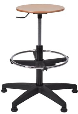 Topsit IND000016 Arbeitsdrehhocker aus Holz, höhenverstellbar und leicht zu reinigen, Laborhocker, verchromter Fußring, stabile Basis und Füße.