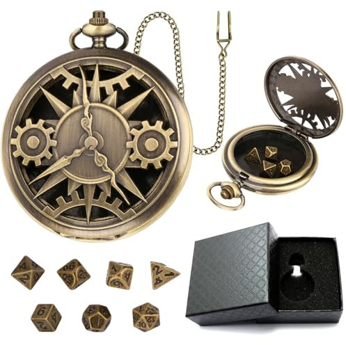Kytpyi Würfel, Würfelset, Retro Würfel Set mit 7 Polyedrische Würfel 1 1 Geschenkbox für Rollenspiel Spiele Dungeons and Dragons, Kompakt Tragbar Metall Dice Set für Reise Party Camping(Zahnrad)