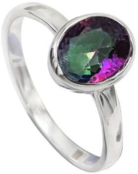 JEWELFORCE 925 Sterling Silber Mystic Topas Edelstein Ring Herren Damen Stein Bandring Alle Größen Ring Handgefertigter Schmuck JSR-1078AG_66 (21.0)